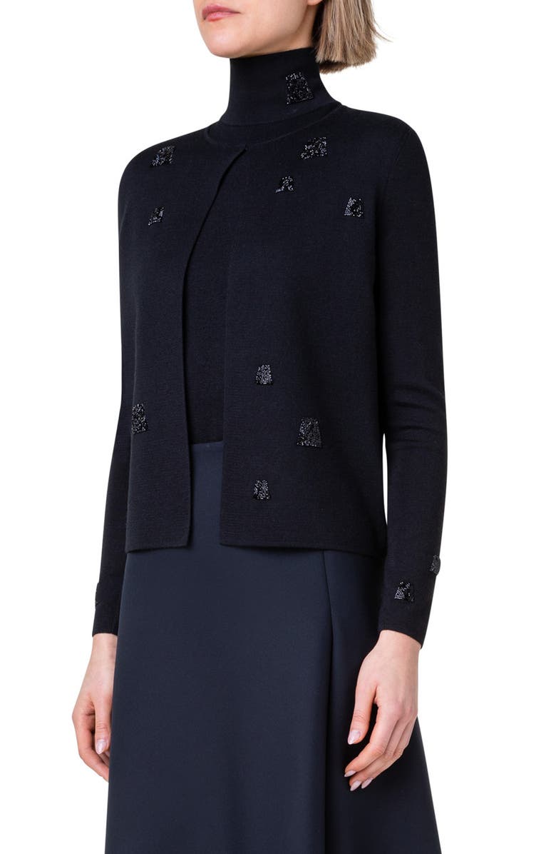 Akris Swarovski Crystal Detail Cashmere & Silk Cardigan, Alternate, color, 