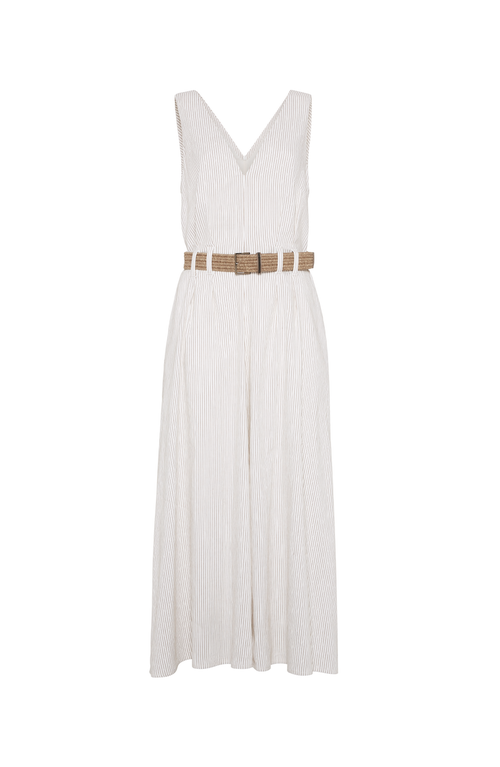 Brunello Cucinelli Twill Dress With Monili In Tobacco