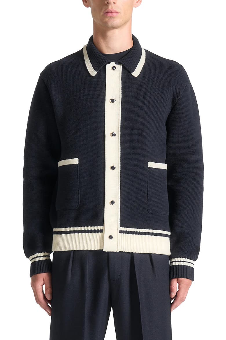 Julien Classic Combed Cotton Knit Cardigan, Alternate, color, Navy