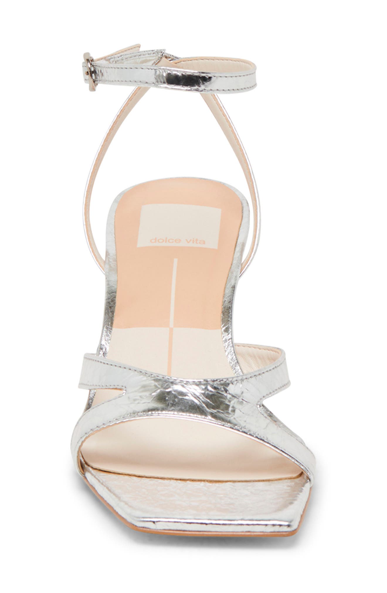 Dolce Vita Becki Ankle Strap Sandal, Alternate, color, Silver Distressed Leather