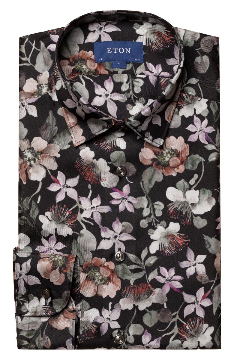 Eton Slim Fit Floral Silk Dress Shirt, Alternate, color, 