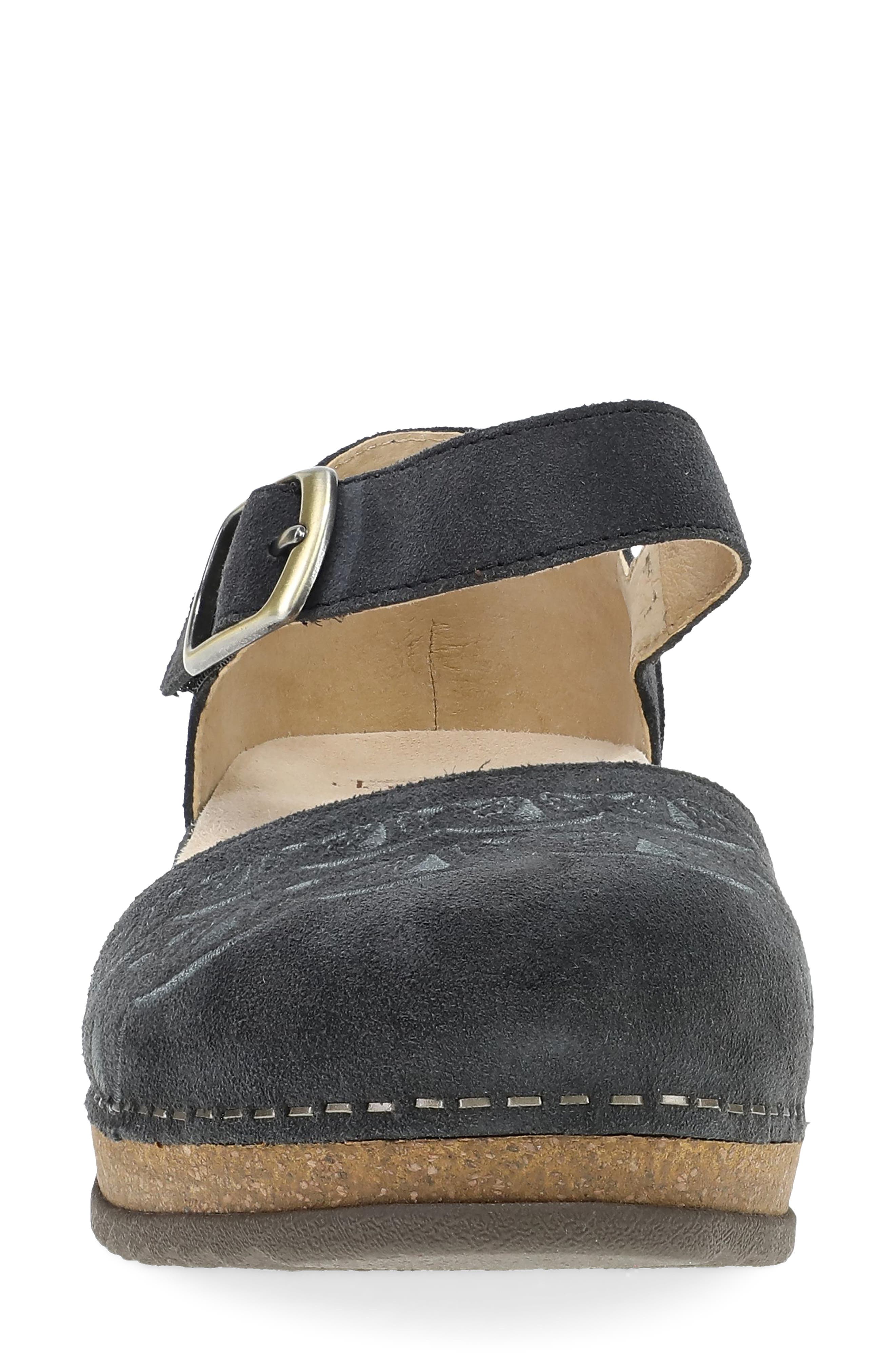 Mae Ankle Strap Platform Clog, Alternate, color, CHARCOAL EMBROIDERED SUEDE
