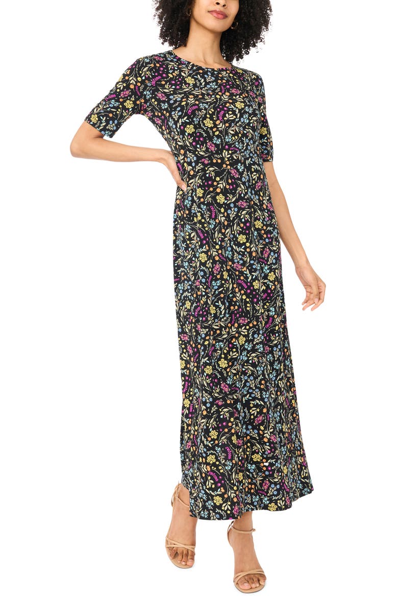 Floral Print Maxi Dress, Main, color, RICH BLACK
