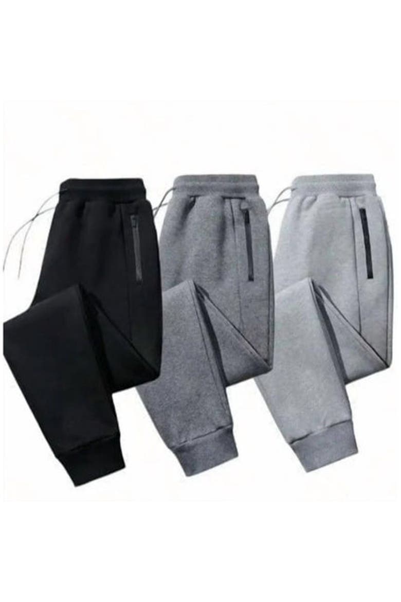 3 Pack Mens Ultra Soft Zipper PocketFleece Joggers, Main, color, BLACK/CHARCOAL/GREY