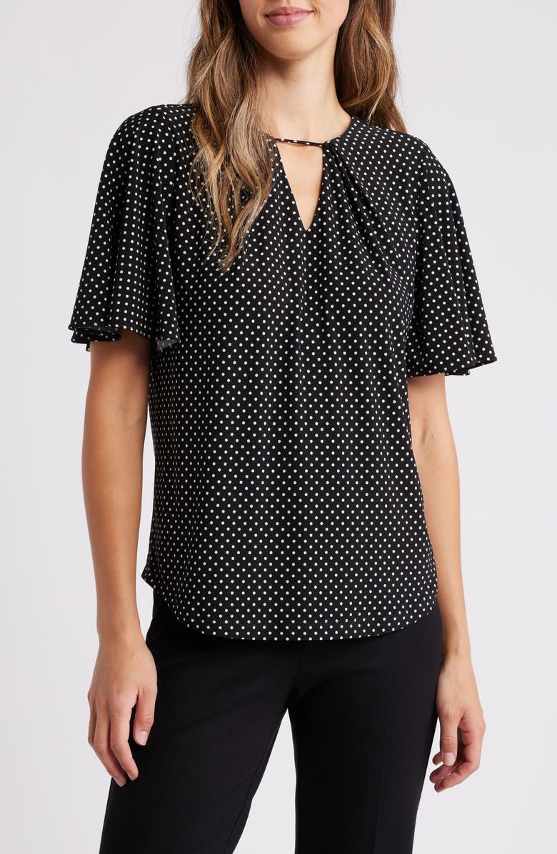 Anne Klein Polka Dot Pleat Neck Top, Main, color, 