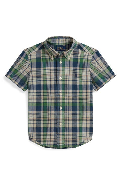 Kids' Madras Plaid Short Sleeve Cotton Button-Down Shirt (Toddler & Little Kid)