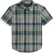 Polo Ralph Lauren Kids' Madras Plaid Short Sleeve Cotton Button-Down Shirt