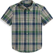 Polo Ralph Lauren Kids' Madras Plaid Short Sleeve Cotton Button-Down Shirt
