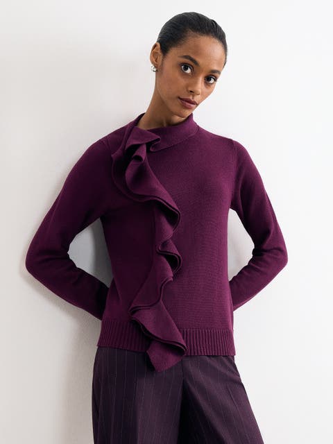 Plum Ruffle Detail Knit Jumper