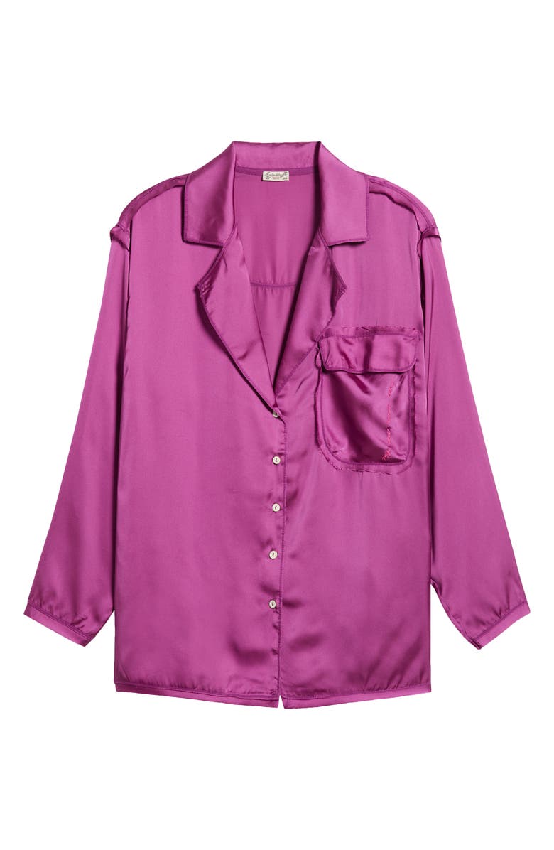 Free People Like Honey Long-Sleeve Satin Pajama Shirt, Alternate, color, Vivid Viola