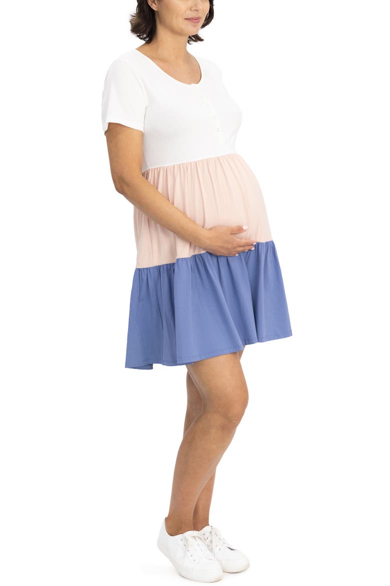Colorblock Tiered Maternity/Nursing Dress, Alternate, color, WHITE