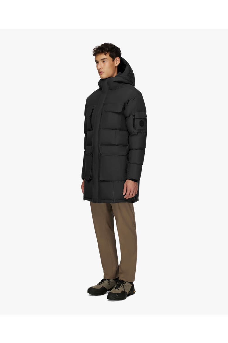 COMPASS | Hooded Recycled Down Winter Jacket, Alternate, color, Black