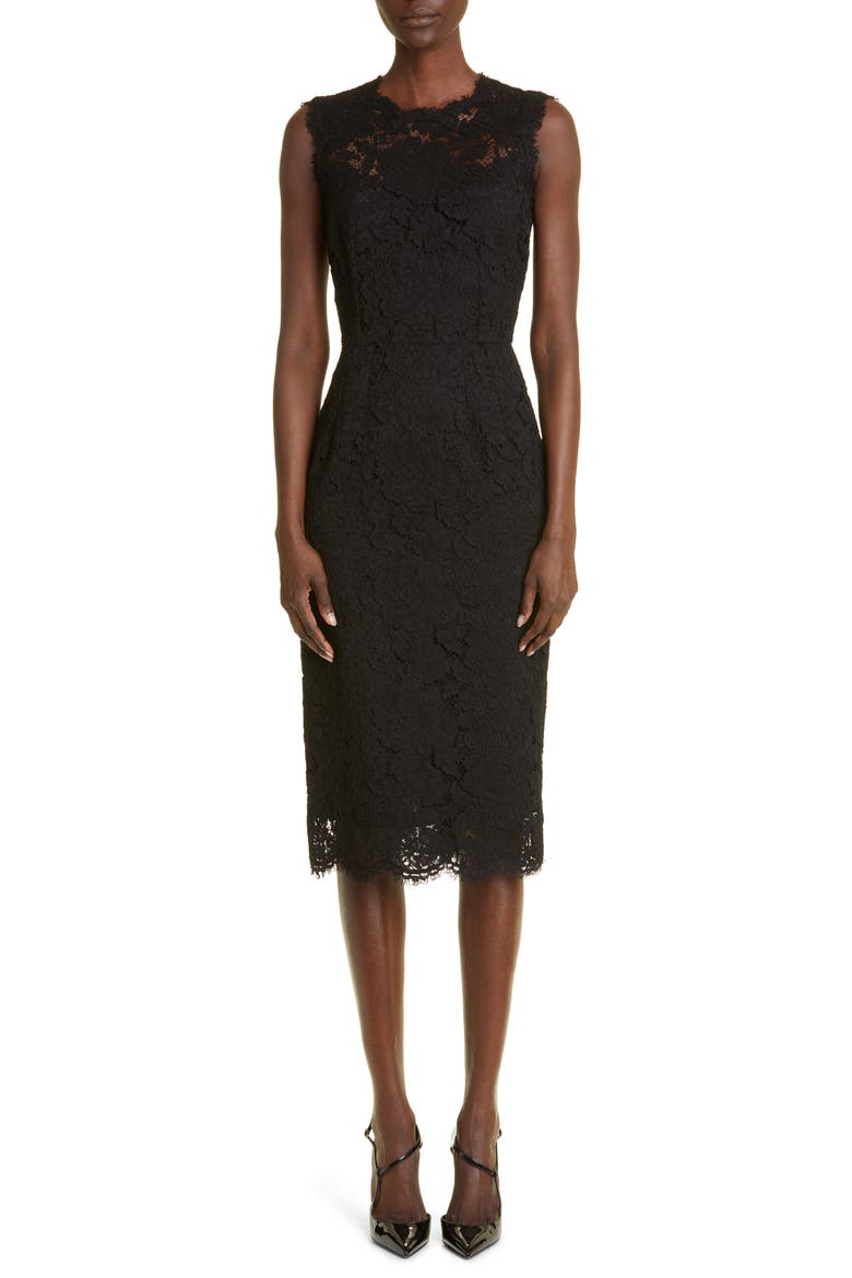 Sleeveless Semisheer Lace Midi Dress, Main, color, BLACK