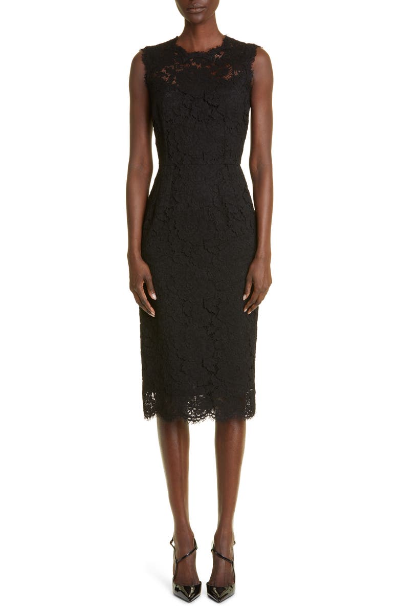 Dolce&Gabbana Sleeveless Semisheer Lace Midi Dress, Main, color, Black