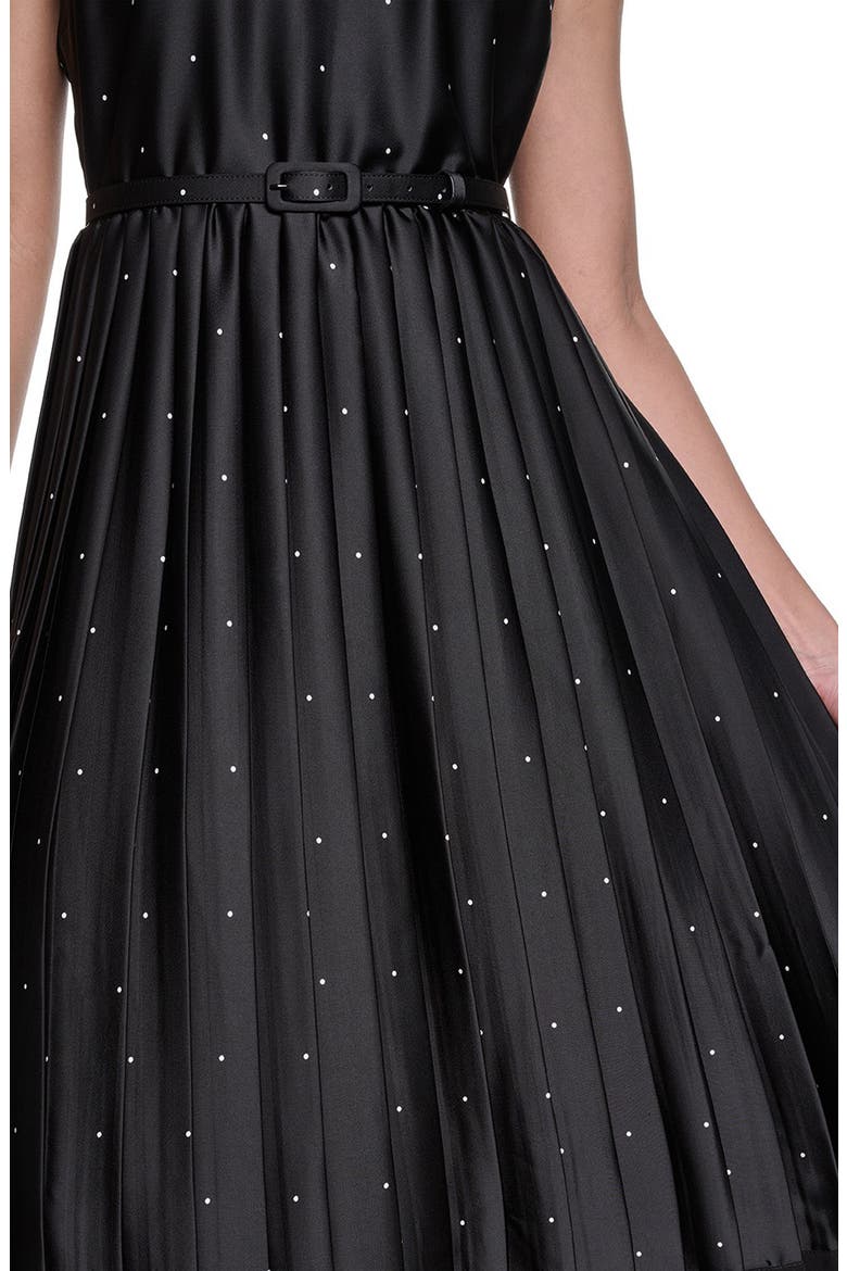 Printed Tie Neck Satin Midi Dress, Alternate, color, BLACK SOFT WHITE