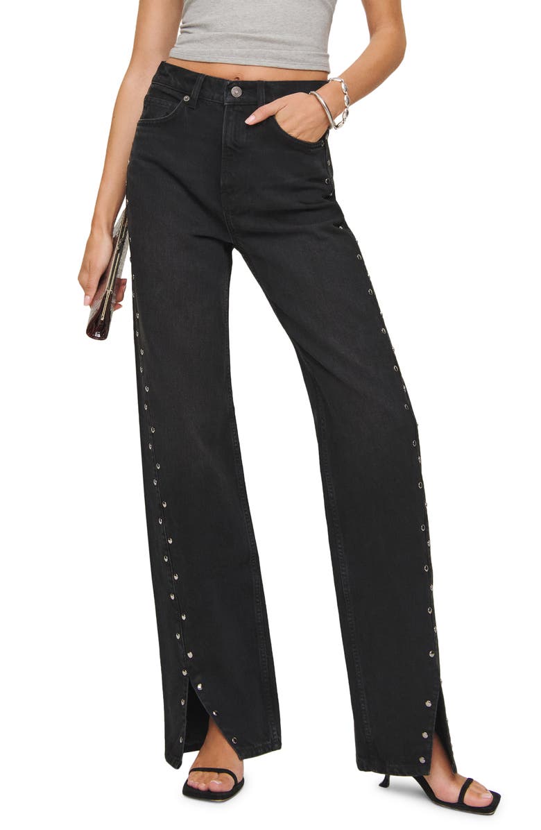 Reformation Cary Studded High Waist Slouchy Wide Leg Jeans, Main, color, Vana Studded