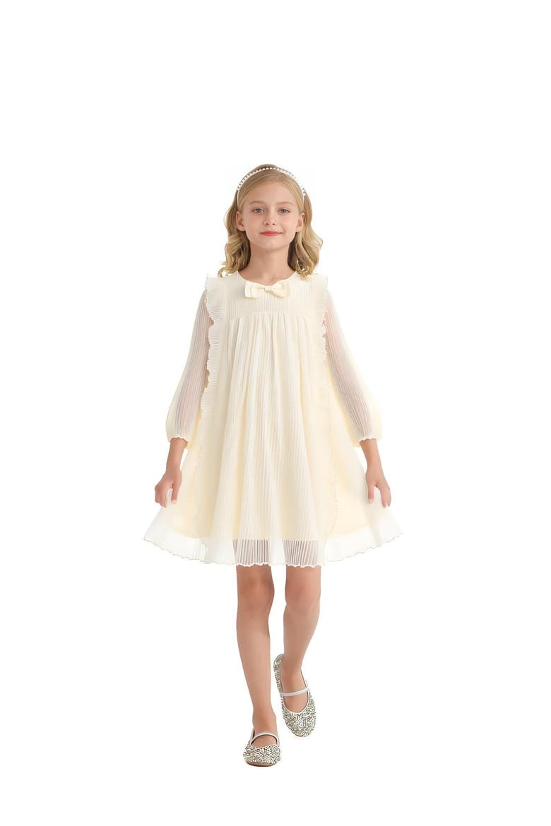 Pleated Bow Dress, Alternate, color, Cream
