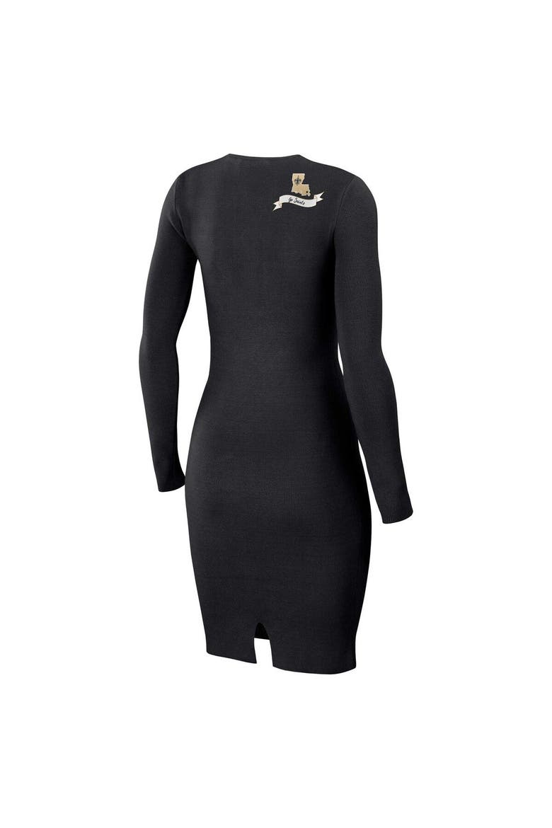 Women's WEAR by Erin Andrews Black New Orleans Saints Lace Up Long Sleeve Dress, Alternate, color, Black