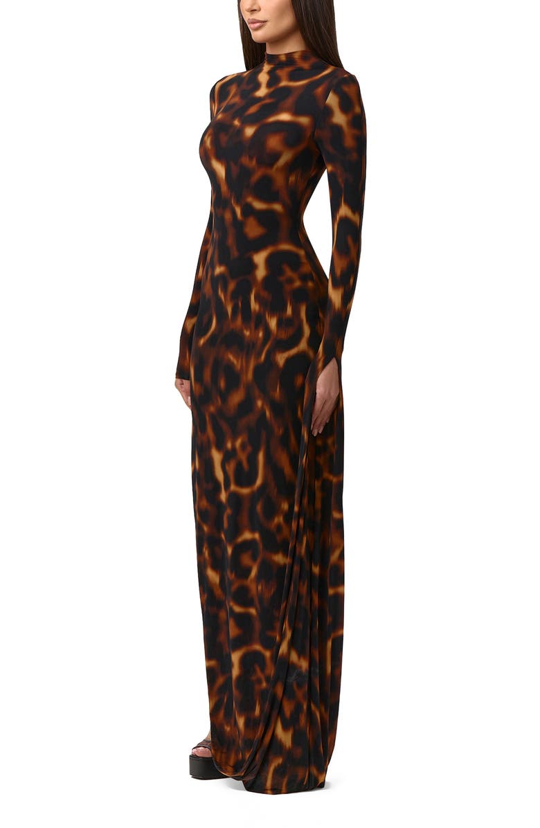 Naked Wardrobe Draped Long Sleeve Maxi Dress, Alternate, color, Tortoise