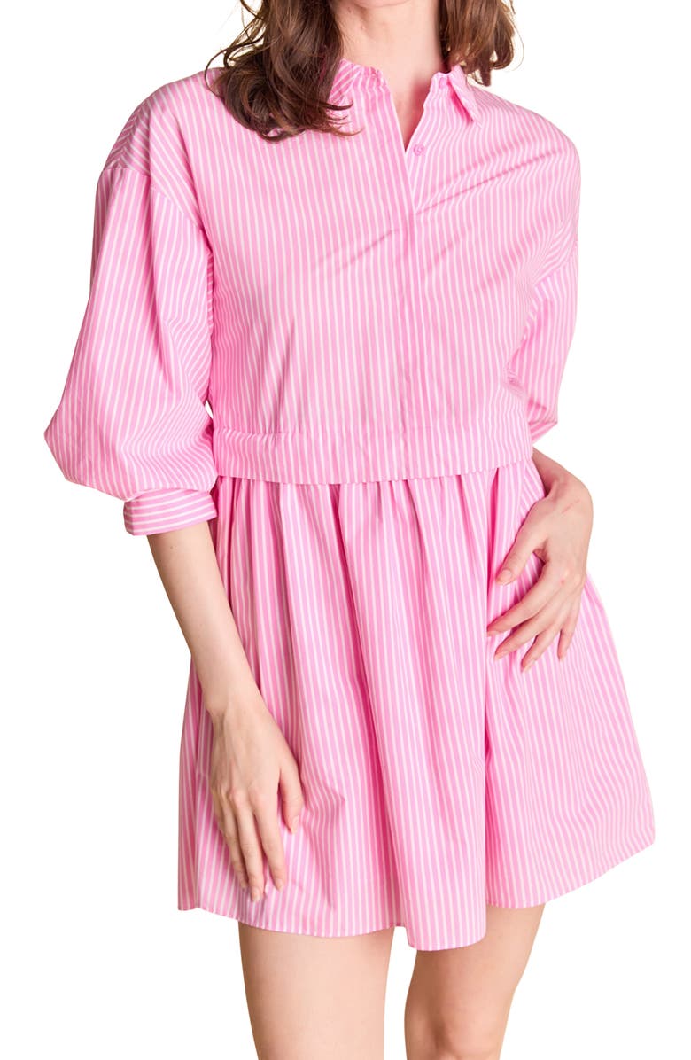 English Factory Stripe Puff Sleeve Cotton Blend Minidress, Alternate, color, 
