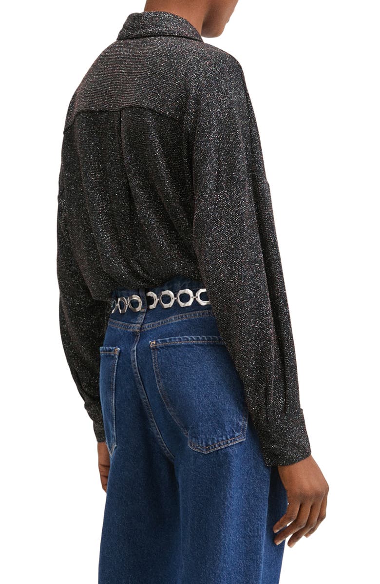 MANGO Metallic Long Sleeve Button-Up Blouse, Alternate, color,