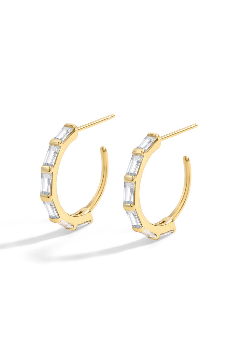 Baguette Cubic Zirconia Hoop Earrings, Main, color, Gold Over Sterling Silver