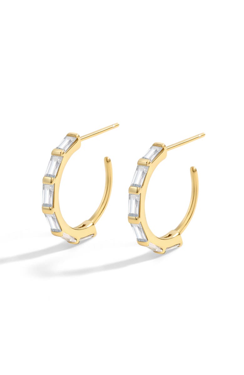 Mint & Lily Baguette Cubic Zirconia Hoop Earrings, Main, color, Gold Over Sterling Silver