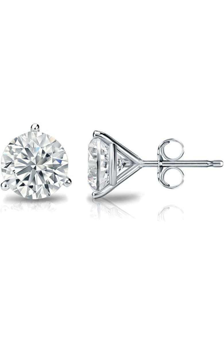 The Diamond Spot 14k White Gold Lab-Grown Round Diamond 3-Prong Stud Earrings, Main, color, 1.5Carat-White Gold