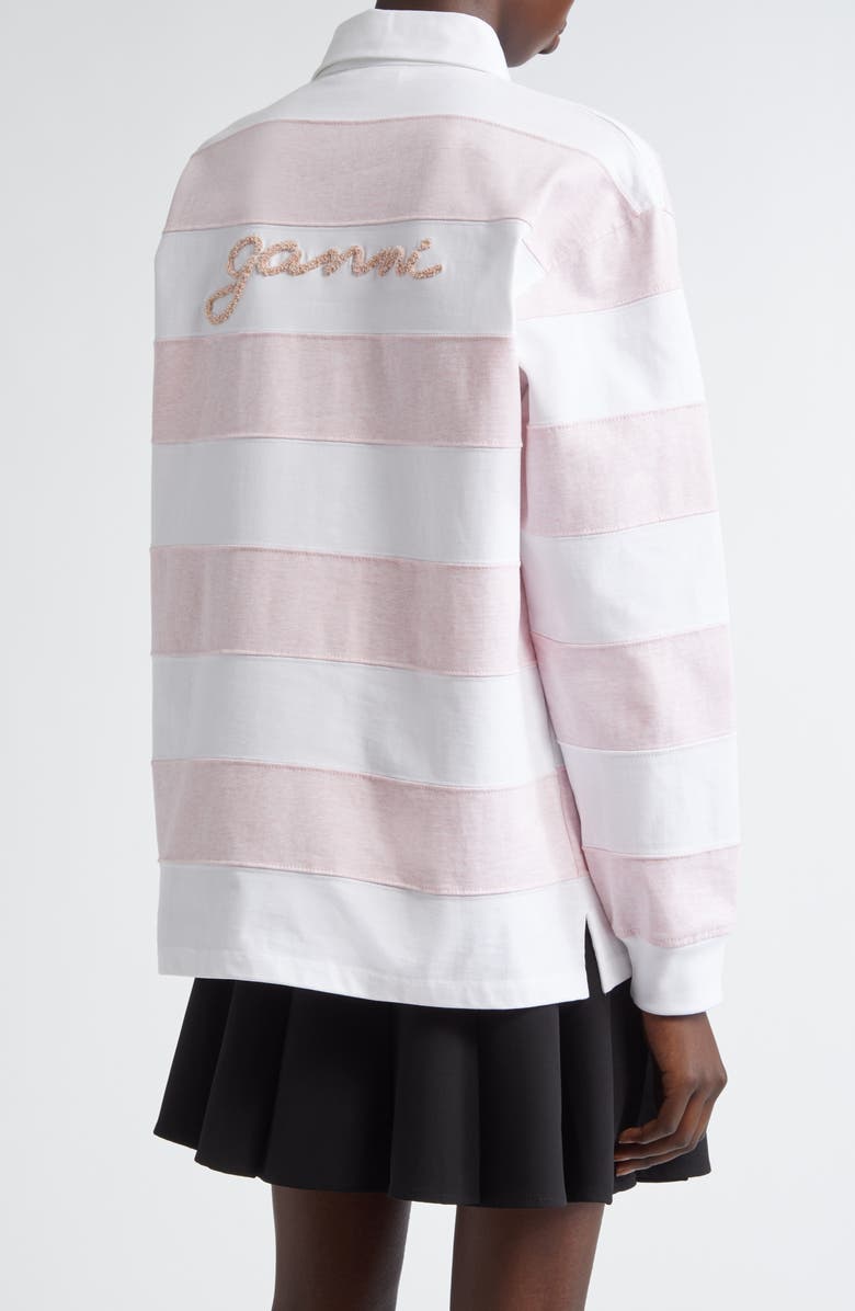 Ganni Stripe Organic Cotton Rugby Shirt, Alternate, color, Mauve Chalk