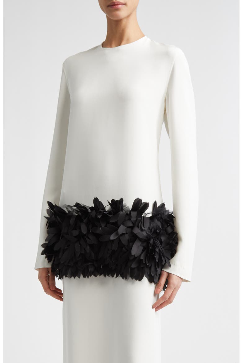 Petal Long Sleeve Wool & Silk Dress, Alternate, color, OFF-WHITE