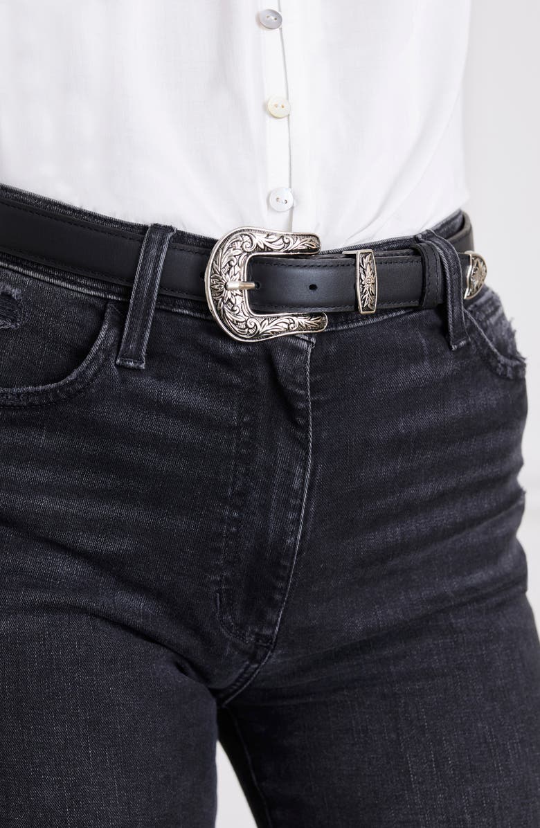 Paneros Clothing Dixie Western Black Leather Belt, Alternate, color,