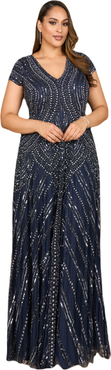 LARA New York Cap Sleeve Beaded A-Line Gown