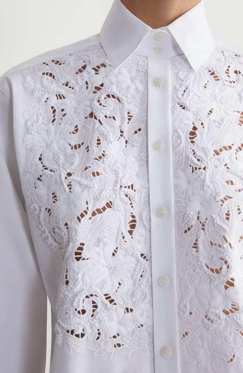 Lafayette 148 New York Baroque Embroidered Organic Cotton Poplin Button-Up Shirt, Alternate, color, 