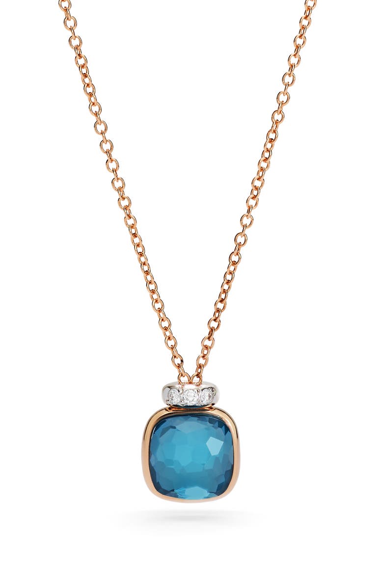 Pomellato Nudo London Blue Topaz & Diamond Pendant Necklace, Main, color, London Blue Topaz