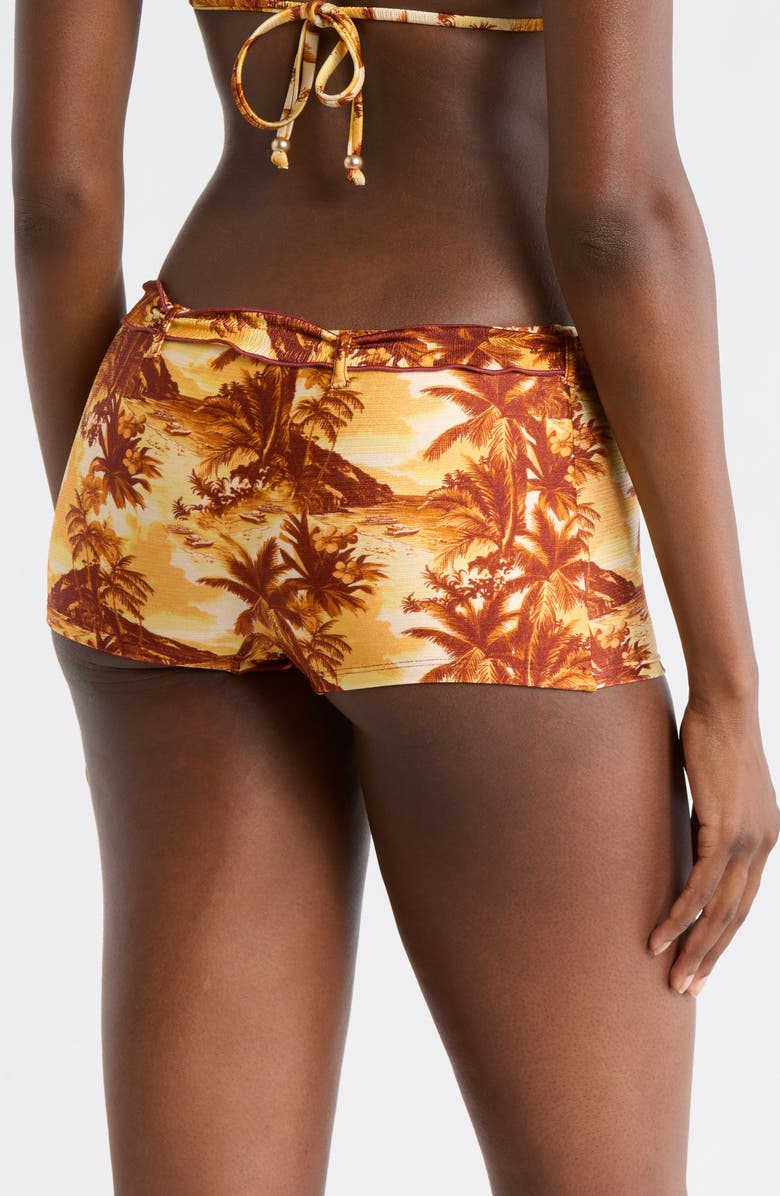 Kulani Kinis Lettuce Edge Tie Belt Swim Shorts, Alternate, color, Vintage Vacay