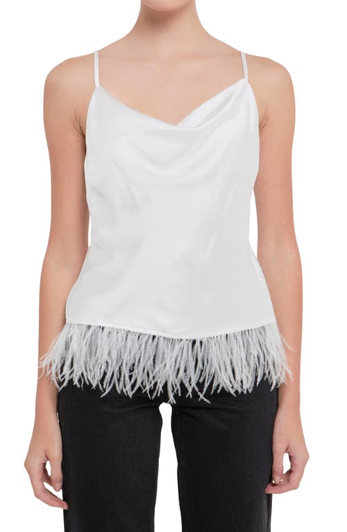 Endless Rose Feather Hem Satin Camisole In White