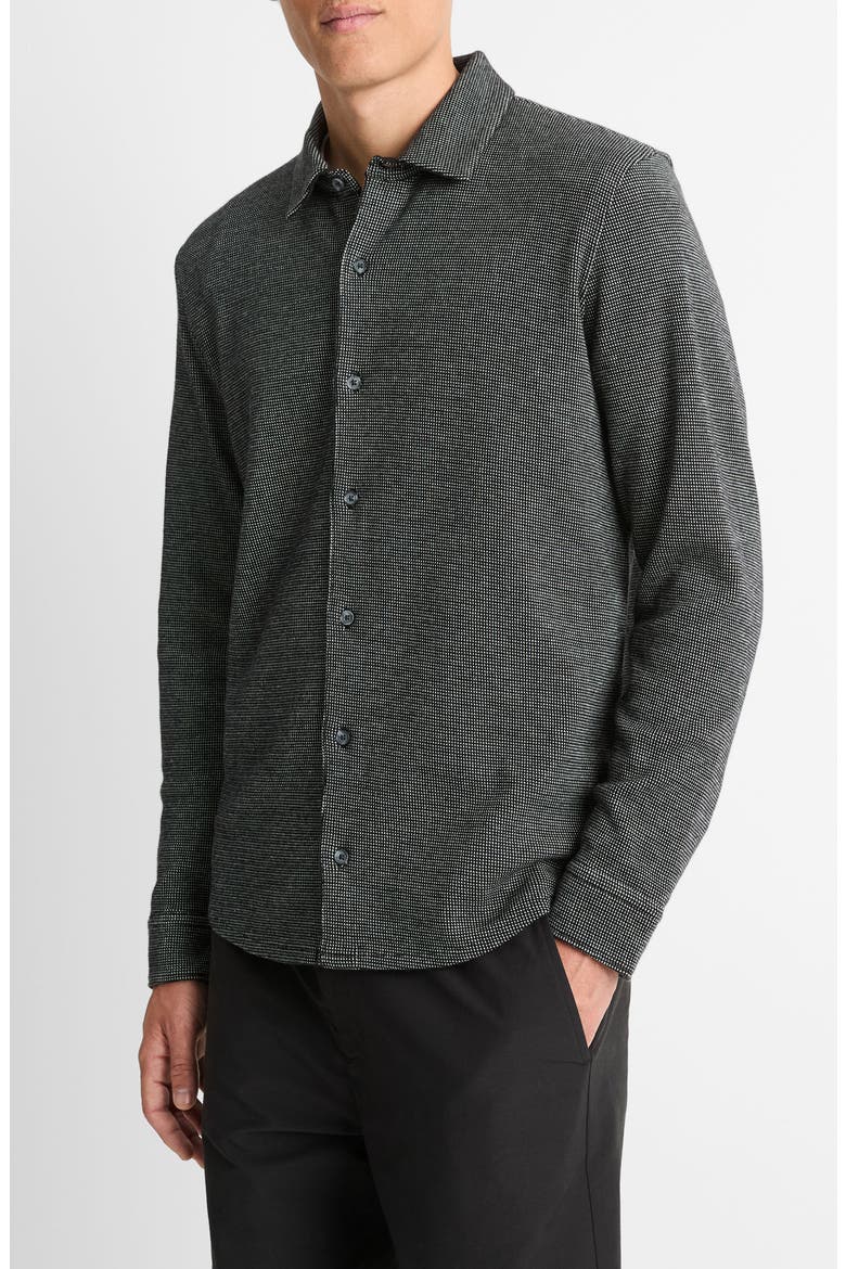 Bird's Eye Pima Cotton Knit Button-Down Shirt, Main, color, BLACK/ PEBBLE WHITE
