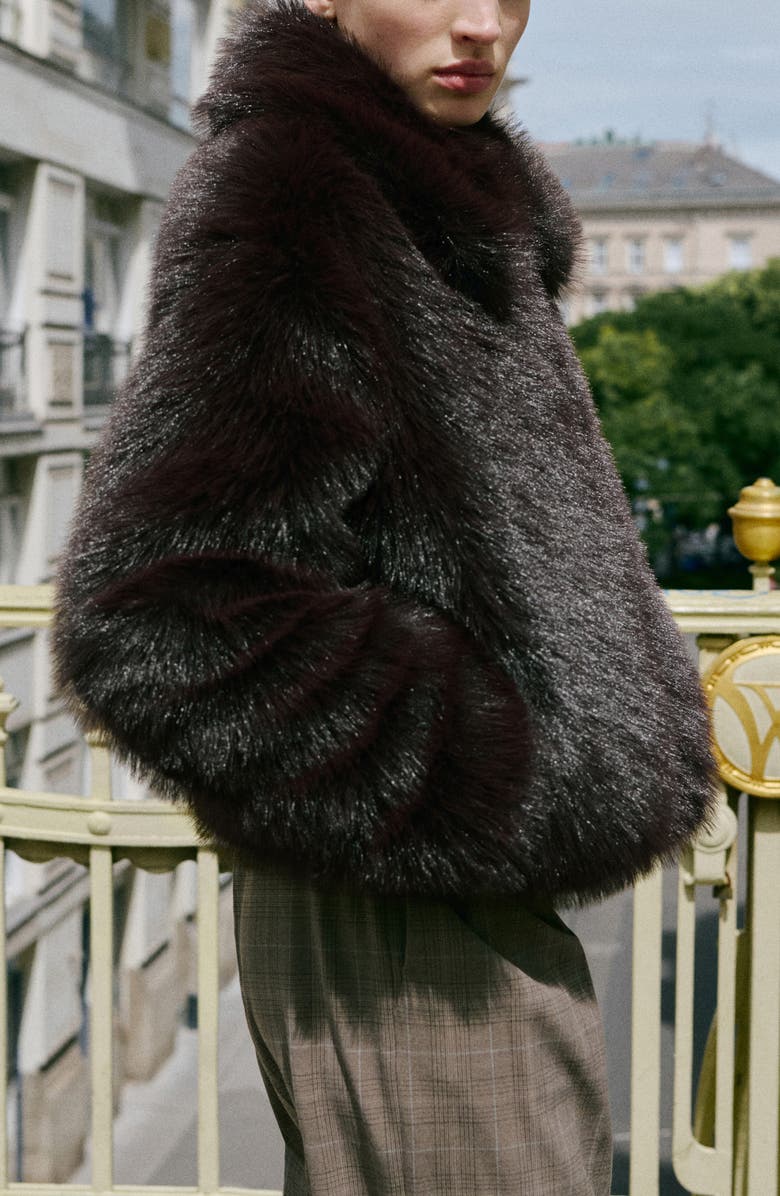 MANGO Venice Faux Fur Jacket, Alternate, color, Brown