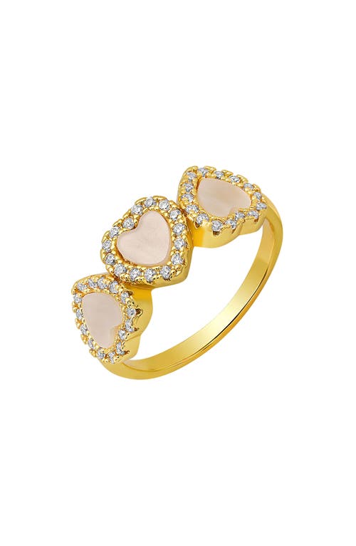 Hmy Jewelry 18k Gold Plated Mother-of-pearl & Simulated Diamond Heart Ring In Gold