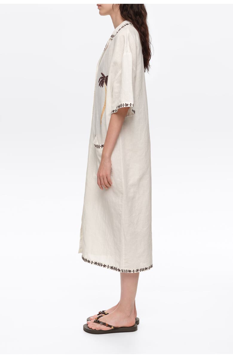 Bimba y Lola Linen Palm Tree Shirt Dress, Alternate, color, Ivory
