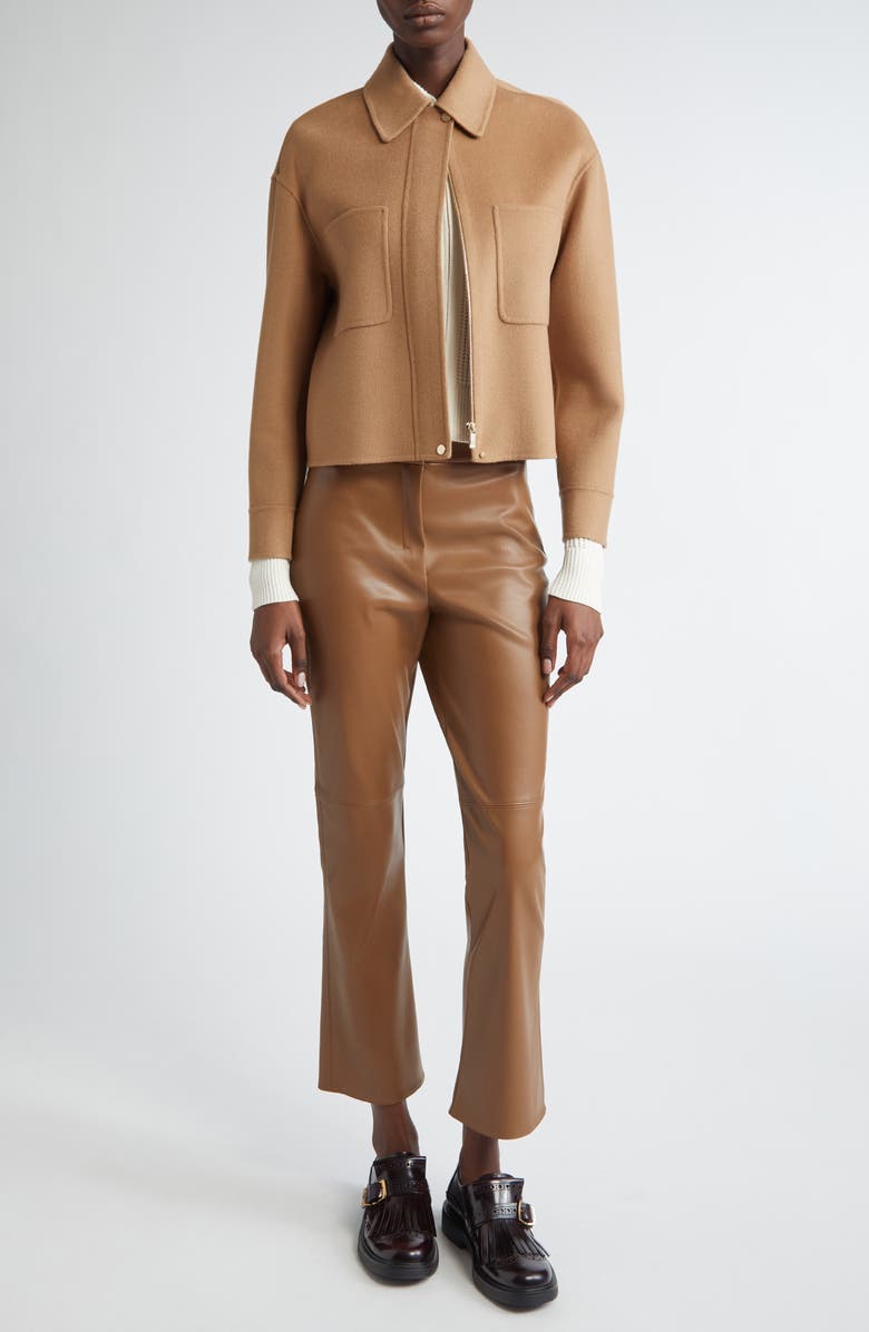 Max Mara Sublime Coated Jersey Flare Leg Ankle Pants, Alternate, color, Camel