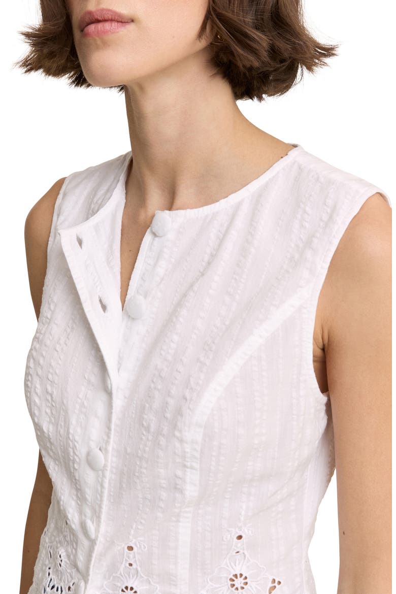 Layla Eyelet Cotton Button-Up Top, Alternate, color, WHITE