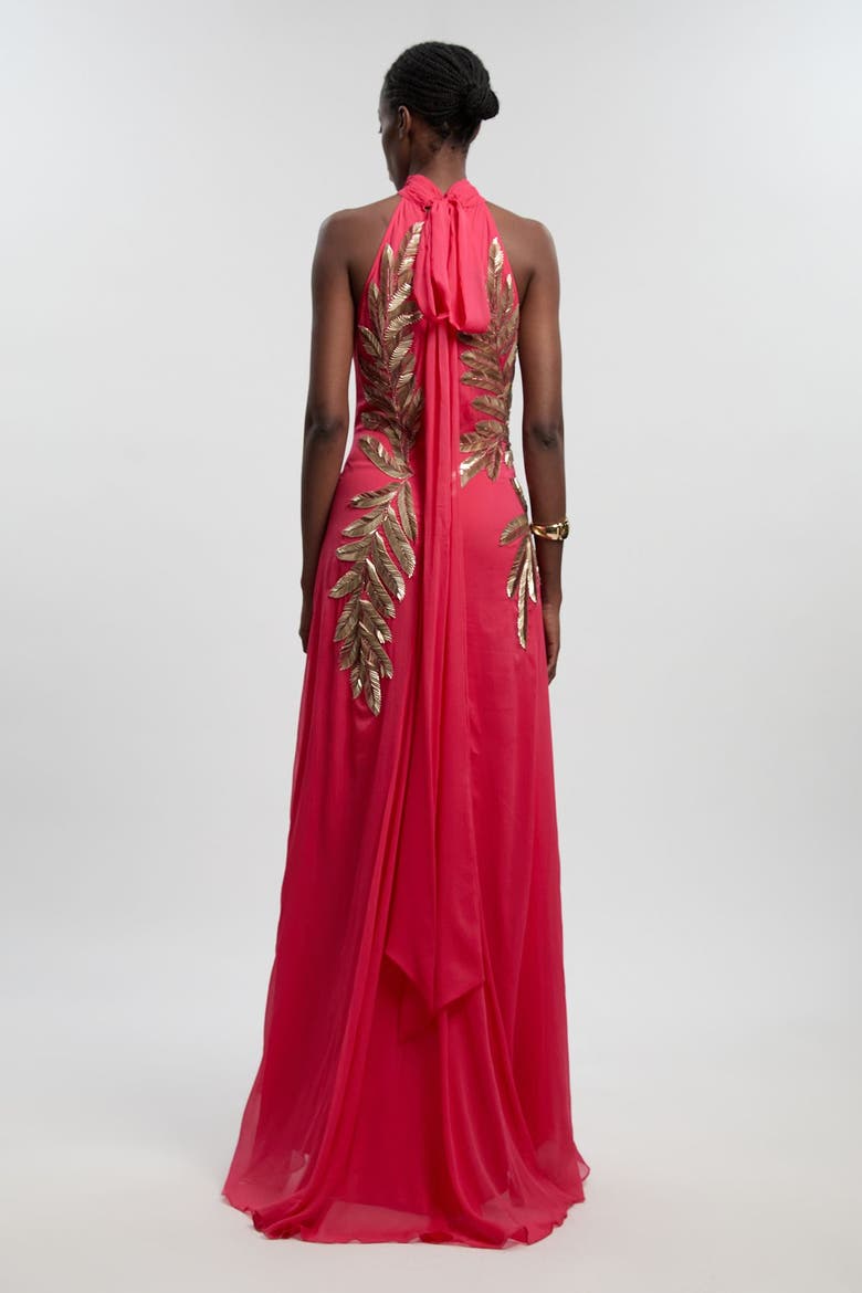 Halter Neck Embellished Maxi Dress, Alternate, color, Pink