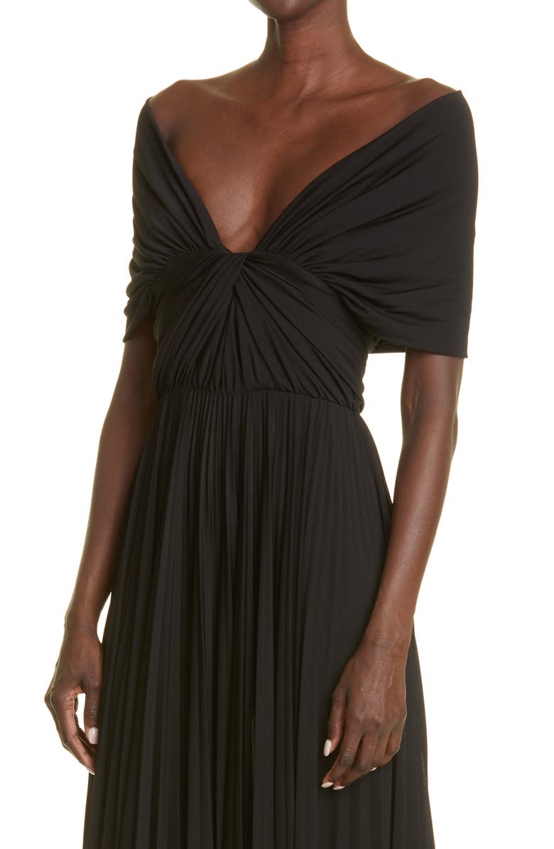 Brandon Maxwell Off the Shoulder Plunge Neck Midi Dress, Alternate, color,
