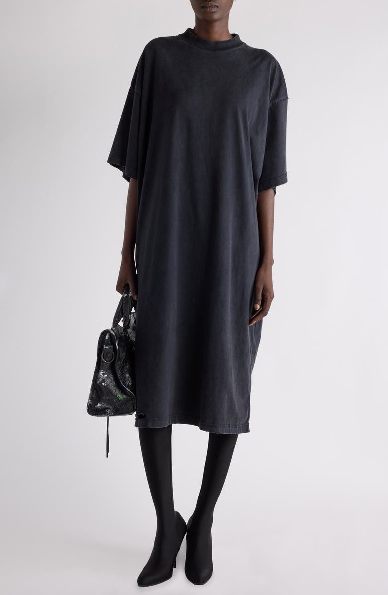 Balenciaga Distressed Paint Logo Graphic T-Shirt Dress, Alternate, color, 