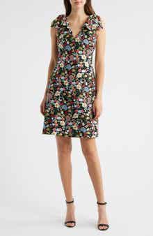 Eliza J Floral Embroidery Bow Detail Fit & Flare Dress
