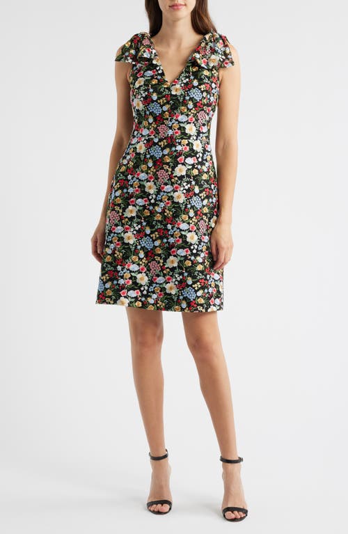 Eliza J Floral Embroidery Bow Detail Fit & Flare Dress In Brown