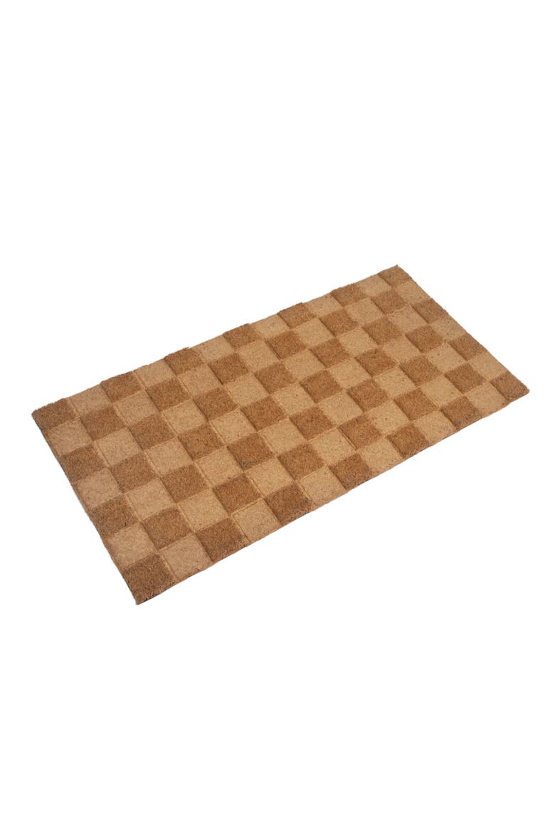 Engraved Coir Doormat with Checkerboard Print and PVC Back, Natural, Main, color, Natural
