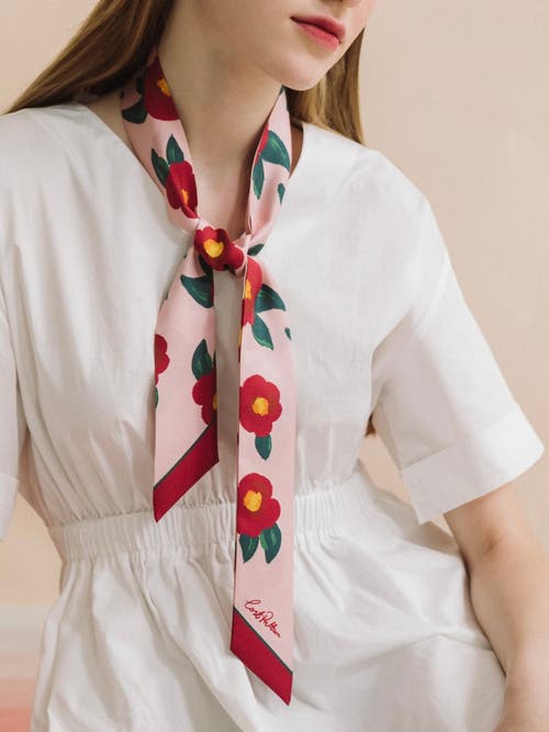 Lost Pattern Nyc "camellia" Silk Twill Skinny Scarf In Pink