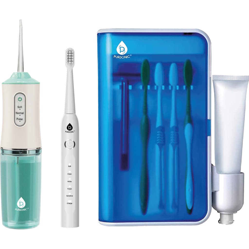 Pursonic Complete Oral Care Bundle Usb Rechargeable Sonic Toothbrush, Water Flosser & Uv Toothbrush In White